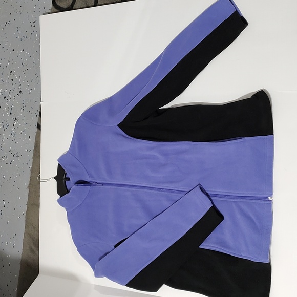 New Denim & Co. Purple and Black Fleece Jacket sz Large - Picture 2 of 6